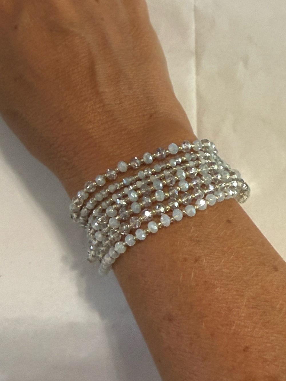 NWT LOFT Multi StrandIridescent Faceted Crystal Beads Gold Magnet Close Bracelet